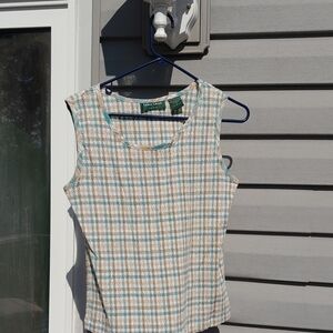 Lemon Grass Studio Cream and Blue Buttoned Fitted Sleeveless Tank Top